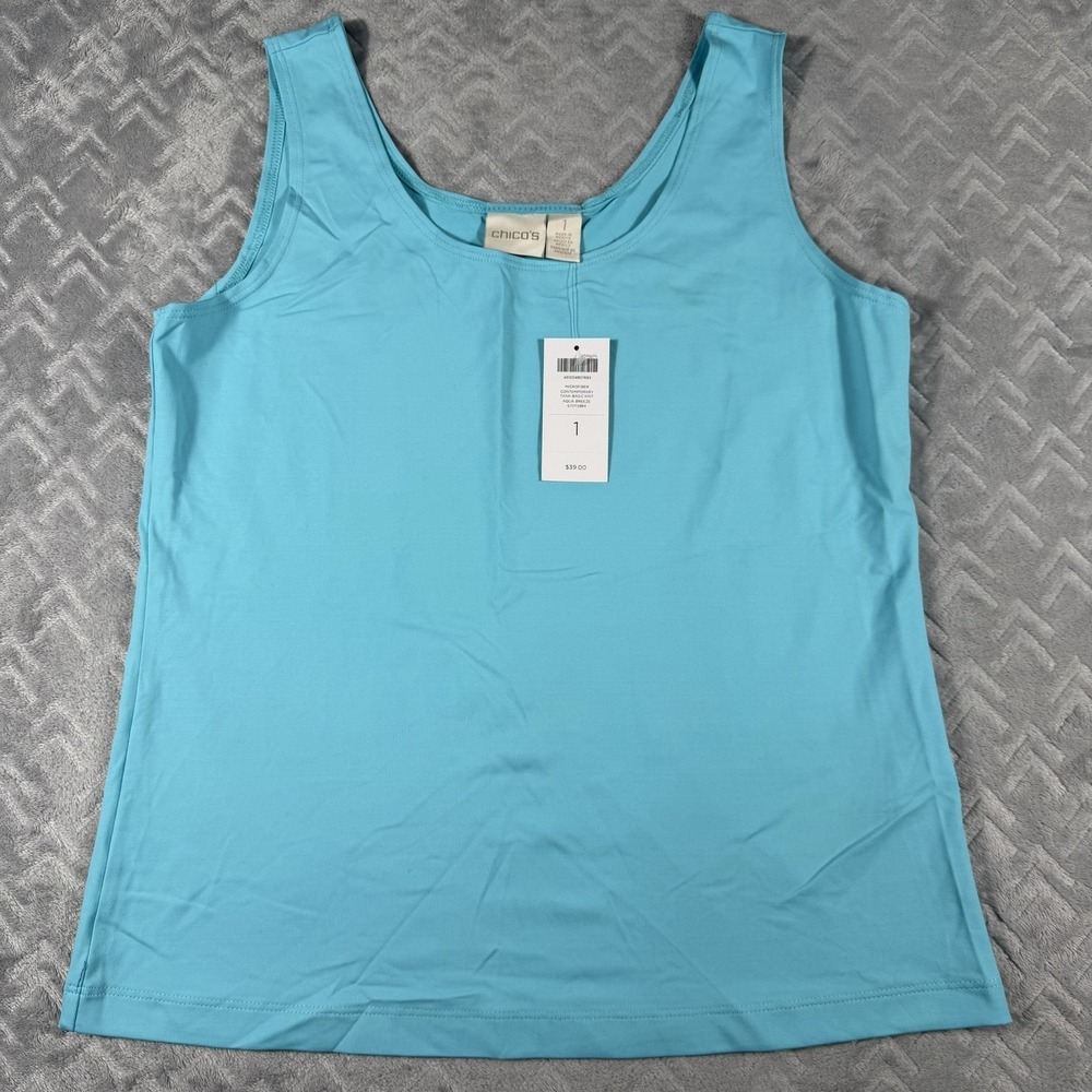 Chico's Women's Tank Top Size Medium (1) Aqua Sleeveless Shirt Round Neck NWT